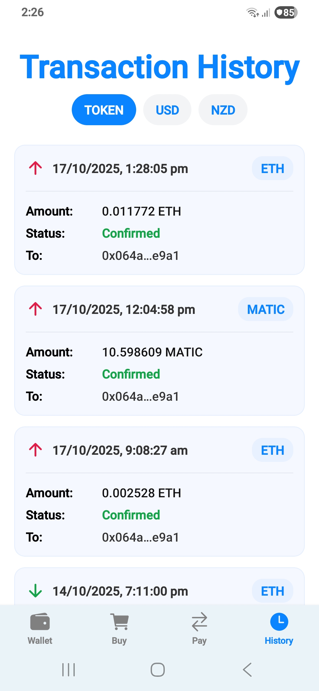 Crypto Pal settings menu